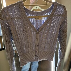 Hollister Lavender Open-Knit V-Neck Button Cardigan